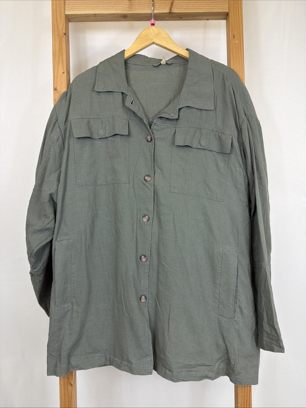 NWT Soya Concept Green Lightweight Button Up Jacket XXL Long Sleeve Boho Shacket